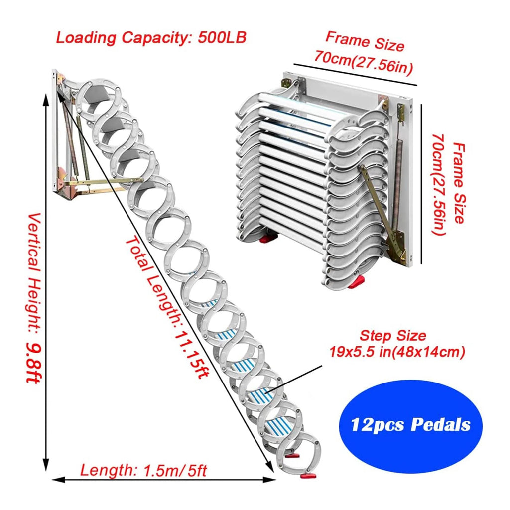 White Al-Mg Alloy Wall Mounted Loft Ladder Stairs J573