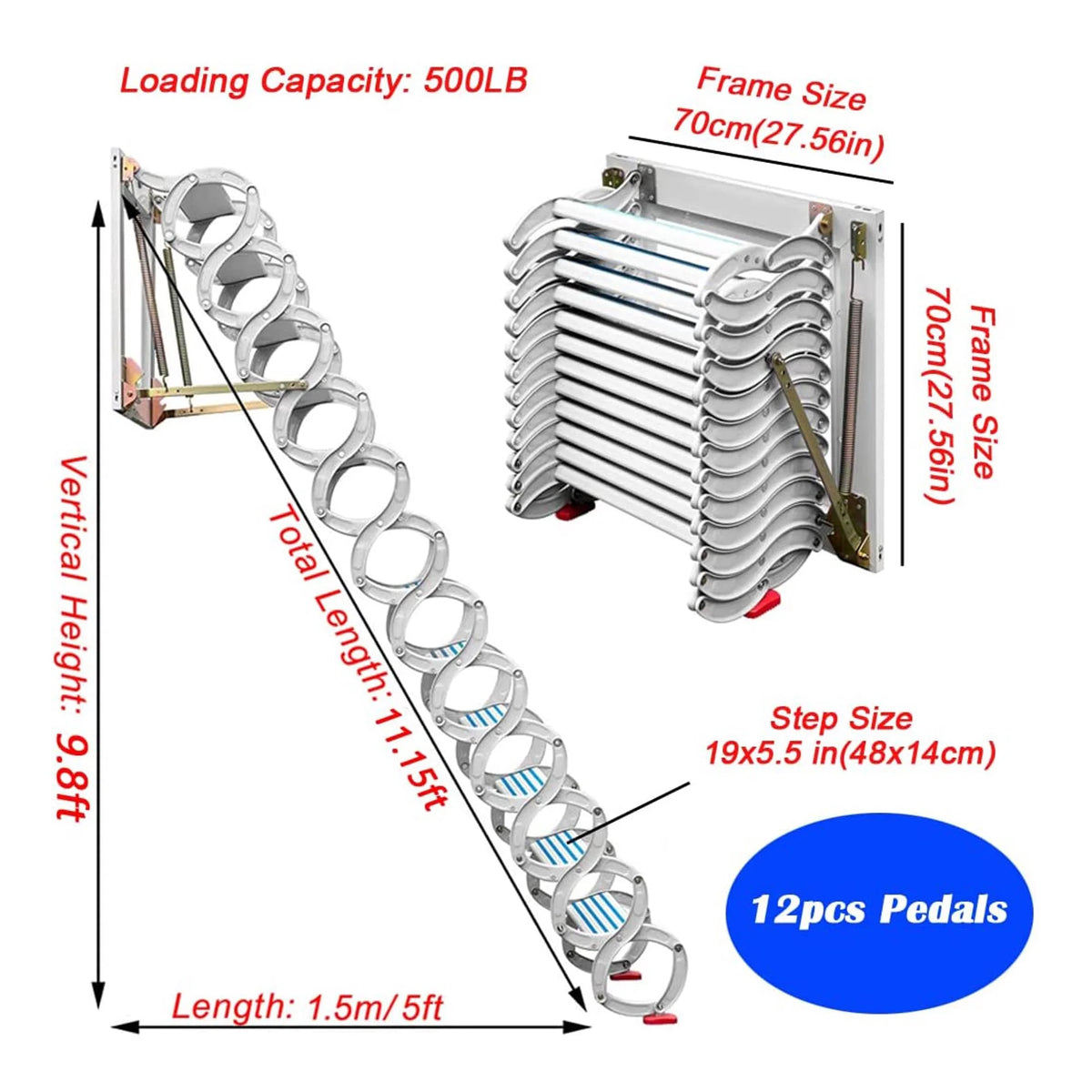 White Al-Mg Alloy Wall Mounted Loft Ladder Stairs J573