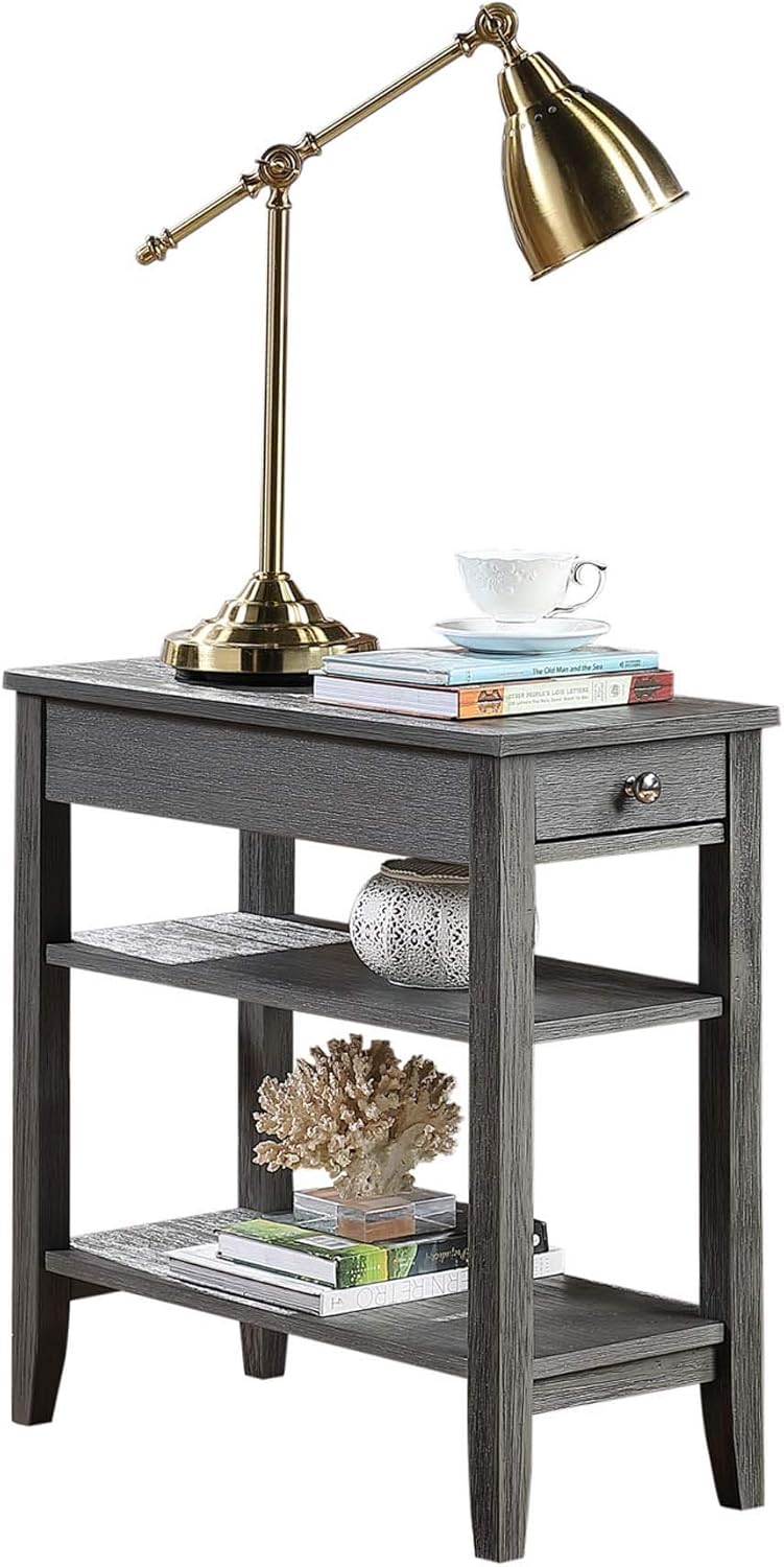 Three Tier End Table with Drawer, Dark Gray J6902