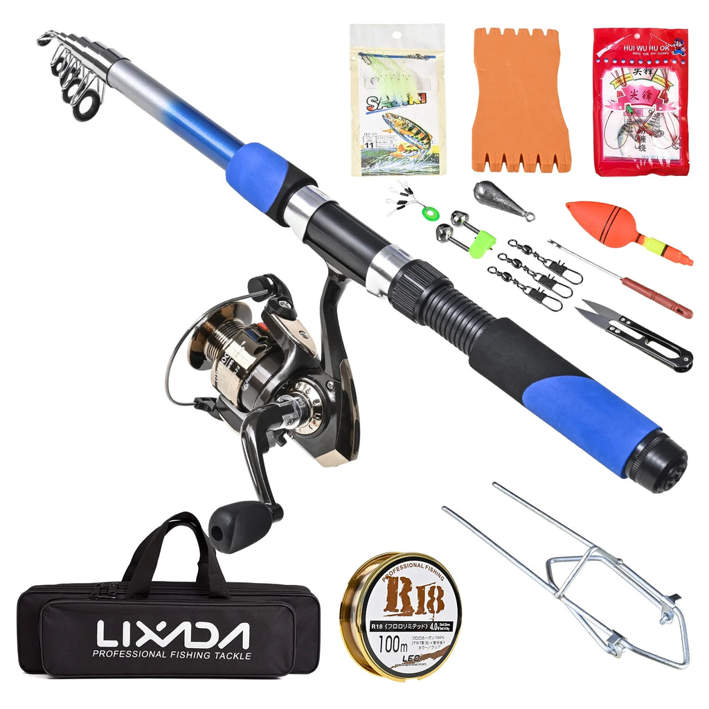 2.1m Telescopic Fiberglass Fishing Rod Reel Baits Hooks Bag Kit R647