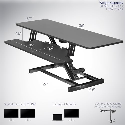 42 inch Black Height Adjustable Desk Converter W222058