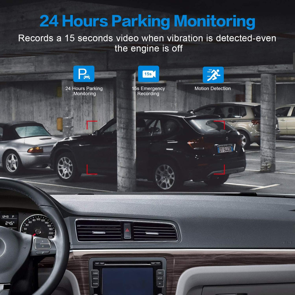 Dash Cam with 32G SD Card, 1080P FHD Car Driving Recorder 3'' IPS Screen 170° Wide Angle Dashboard Camera Aluminum Alloy Case, Parking Monitor Loop Recording Motion Detection Pack of 2 R6017