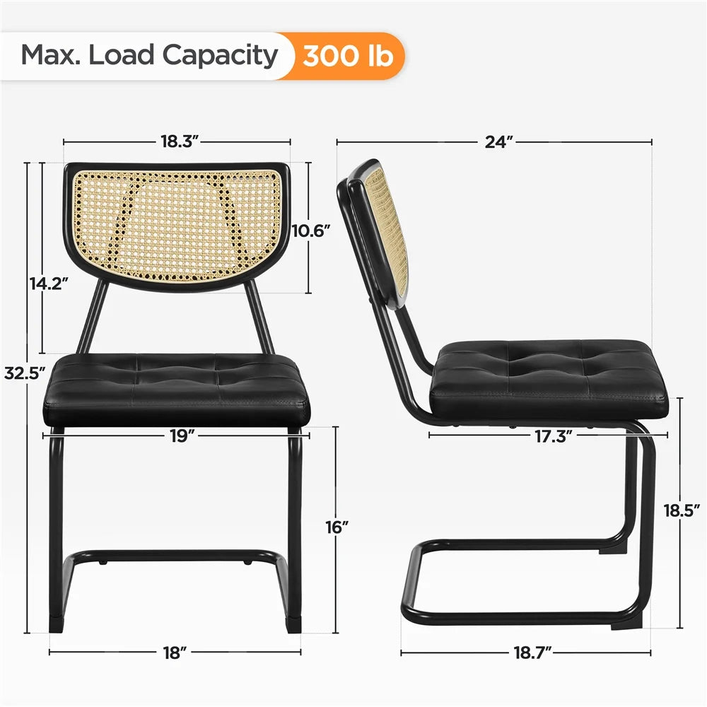 Black Armless Dining Chairs with Mesh Rattan Back X416