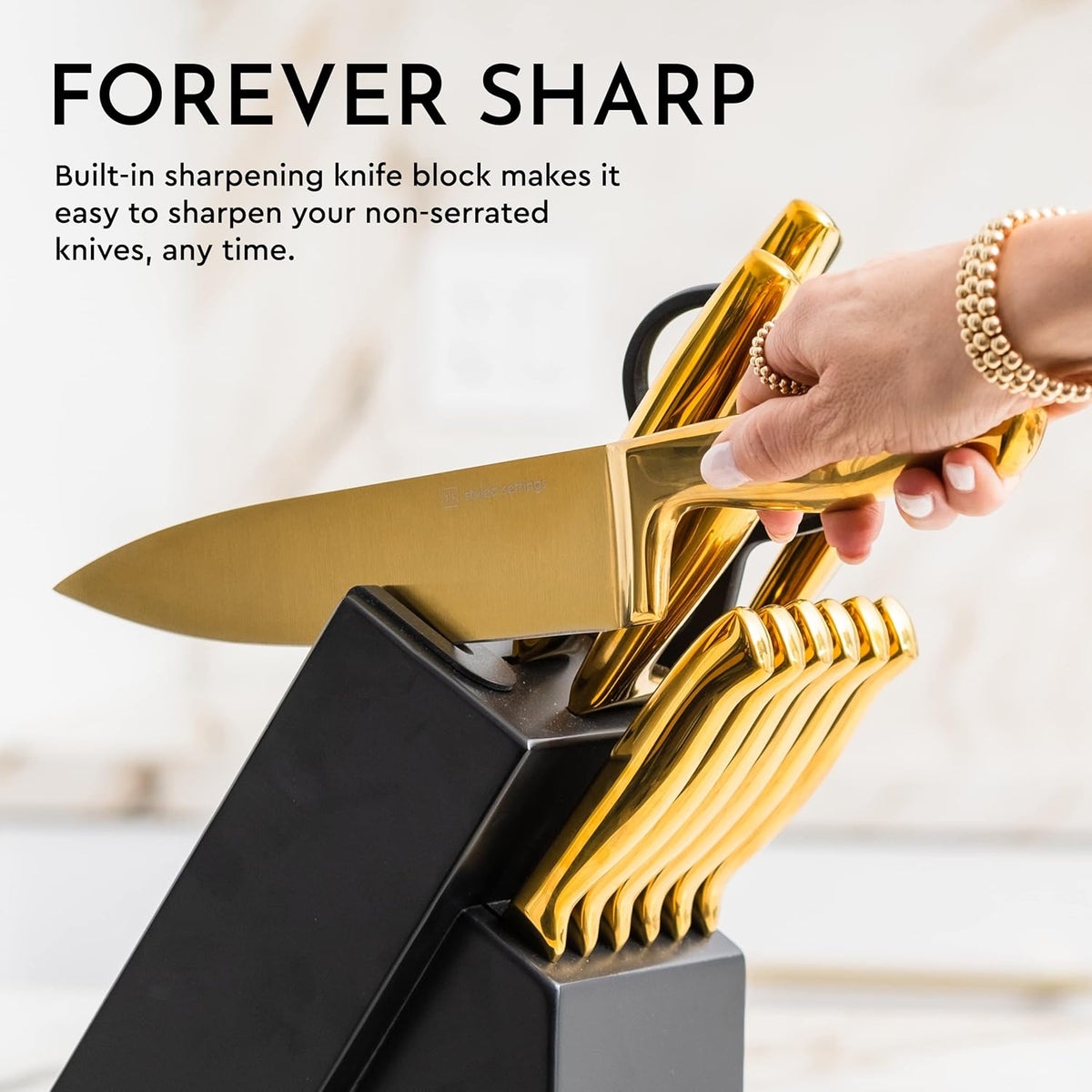 20 Piece Black and Gold Knife Set with Block Self Sharpening X914153