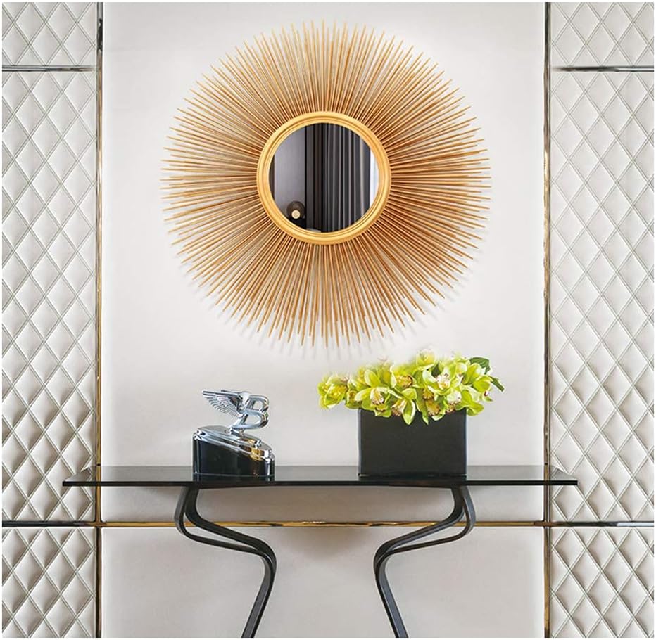 Brushed Gold Sunburst Round Wall Mirror W514766