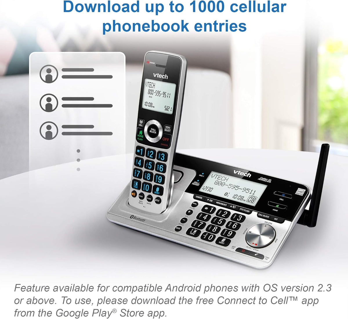 3 Handset Cordless Phone with Answering System, Silver & Black V52595