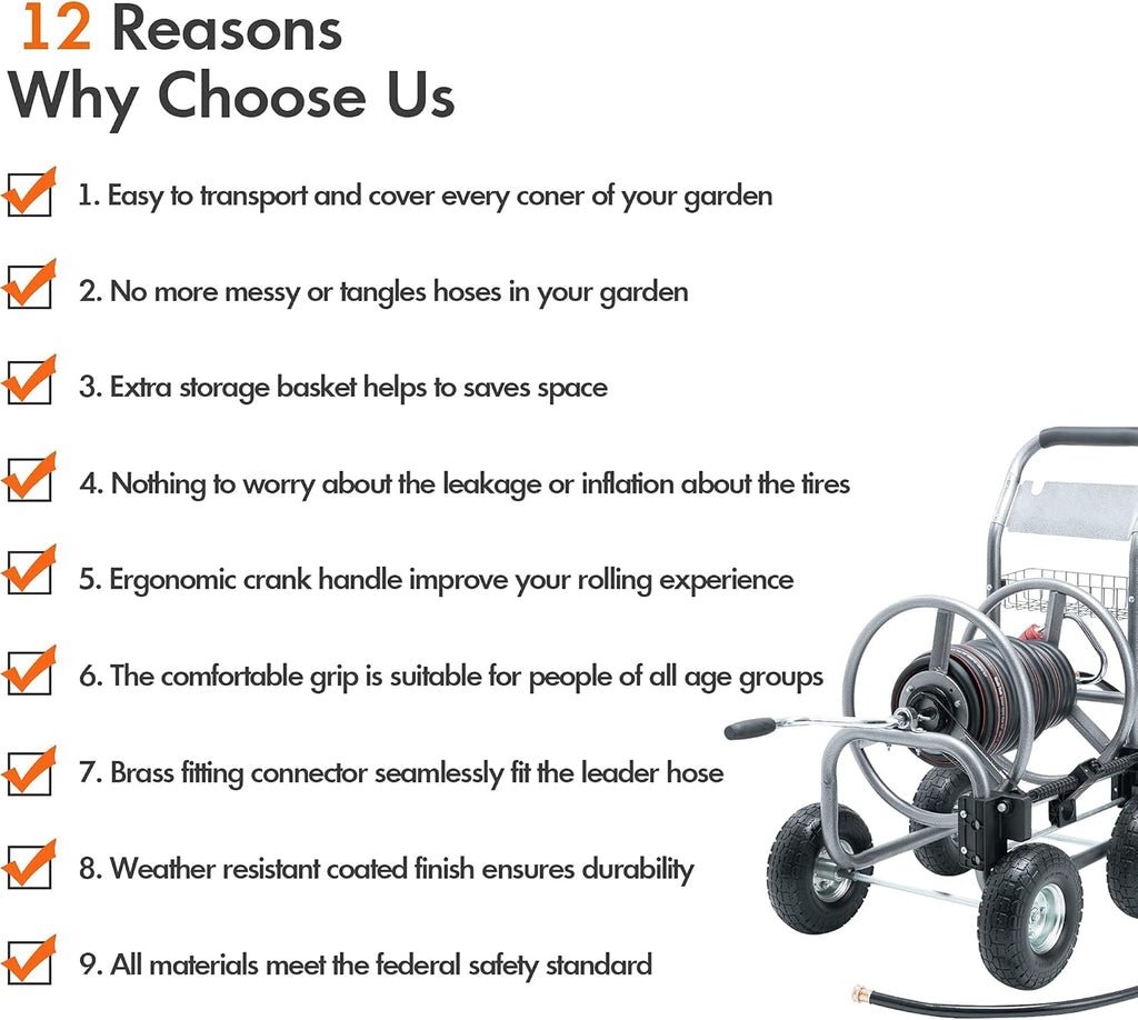 Heavy Duty Hose Reel Cart with 4 Wheels, 250-Feet Capacity P944920