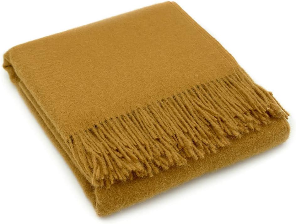 Antique Gold Alpaca Wool Throw Blanket Q79387
