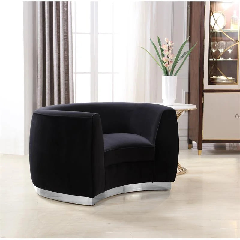 3-Piece Set with Accent Chair Chaise & Loveseat in Black and Chrome L135