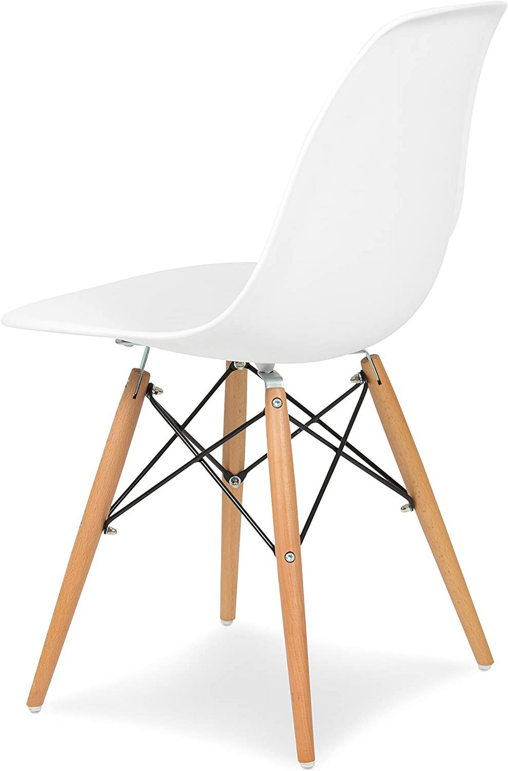 White Molded Plastic Dining Chairs with Wood Legs, Set of 4 U483