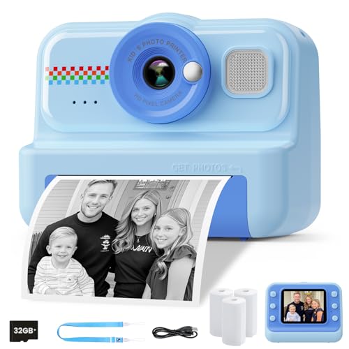 1080P HD Kids Instant Print Camera with 3 Rolls Print Paper & 32GB Card (Black) Q70614