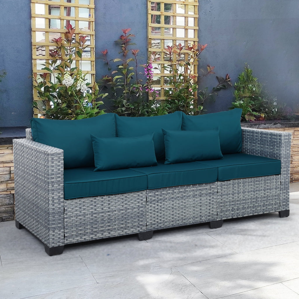 3-Seat Patio Wicker Rattan Sofa with Cushions, Gray R858