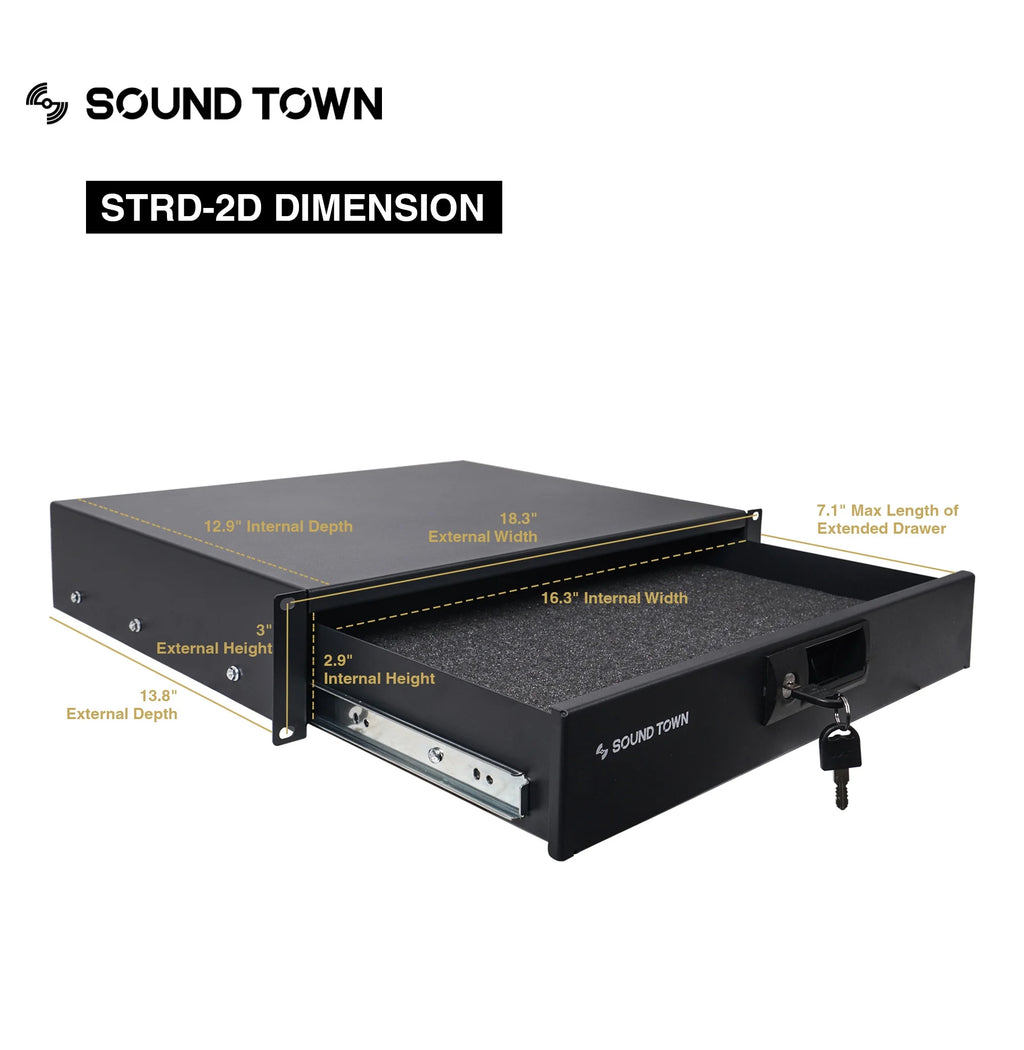 12U PA DJ Pro Audio Rack Road ATA Case with 11U Slant Mixer Top, Locking Drawer, Side Table, 20’’ Rackable Depth and Casters I646866