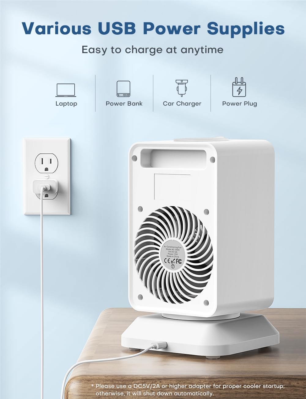 Portable Air Conditioner with 90° Rotate Base, 4H Timer, 300ml Water Tank V677