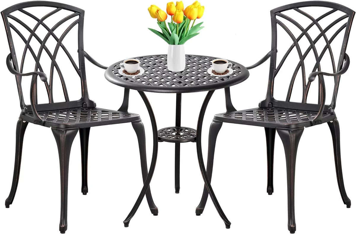 3 Piece Outdoor Bistro Set with 2 Umbrella Hole X749420