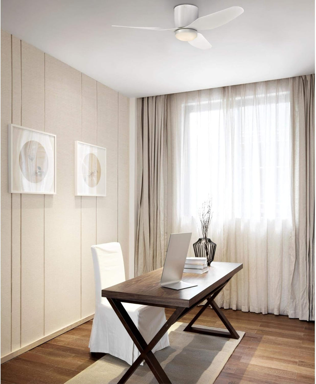 White 46 Inch Ceiling Fan with Light and Remote V916
