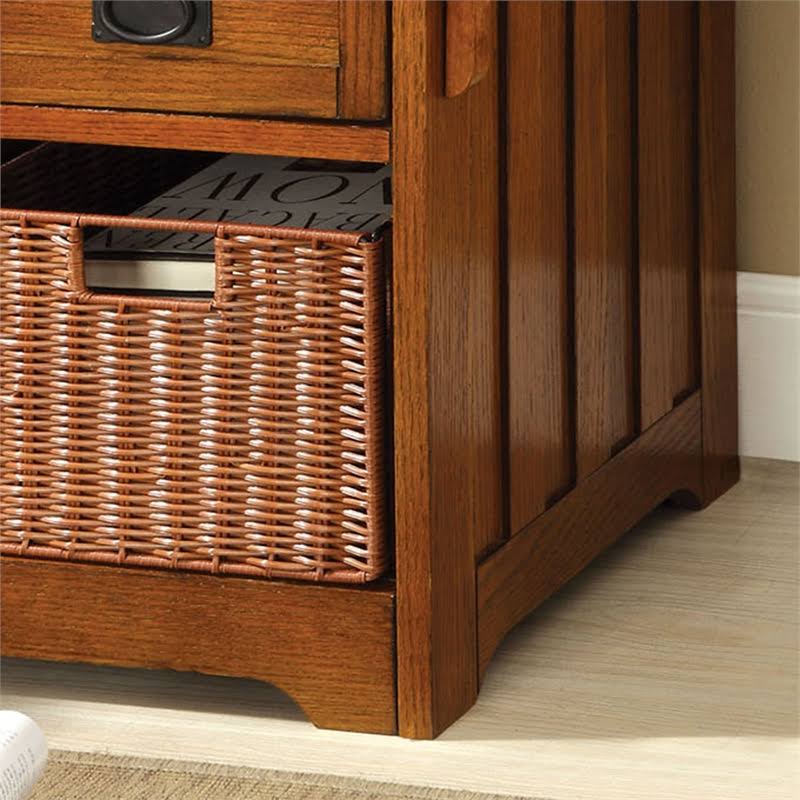 Storage Bench with Baskets in Antique Oak O39890