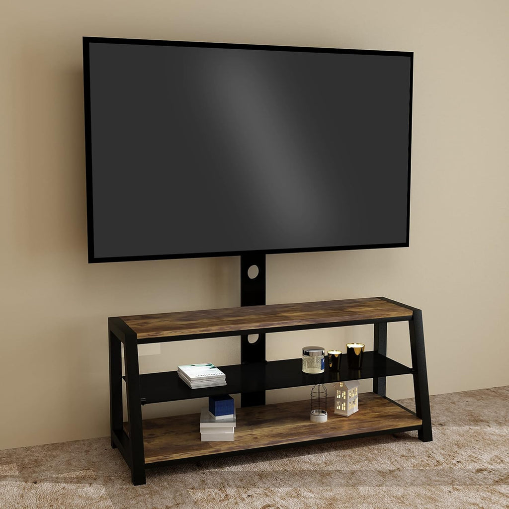 Angle and Height Adjustable Swivel TV Stand with Shelves D662