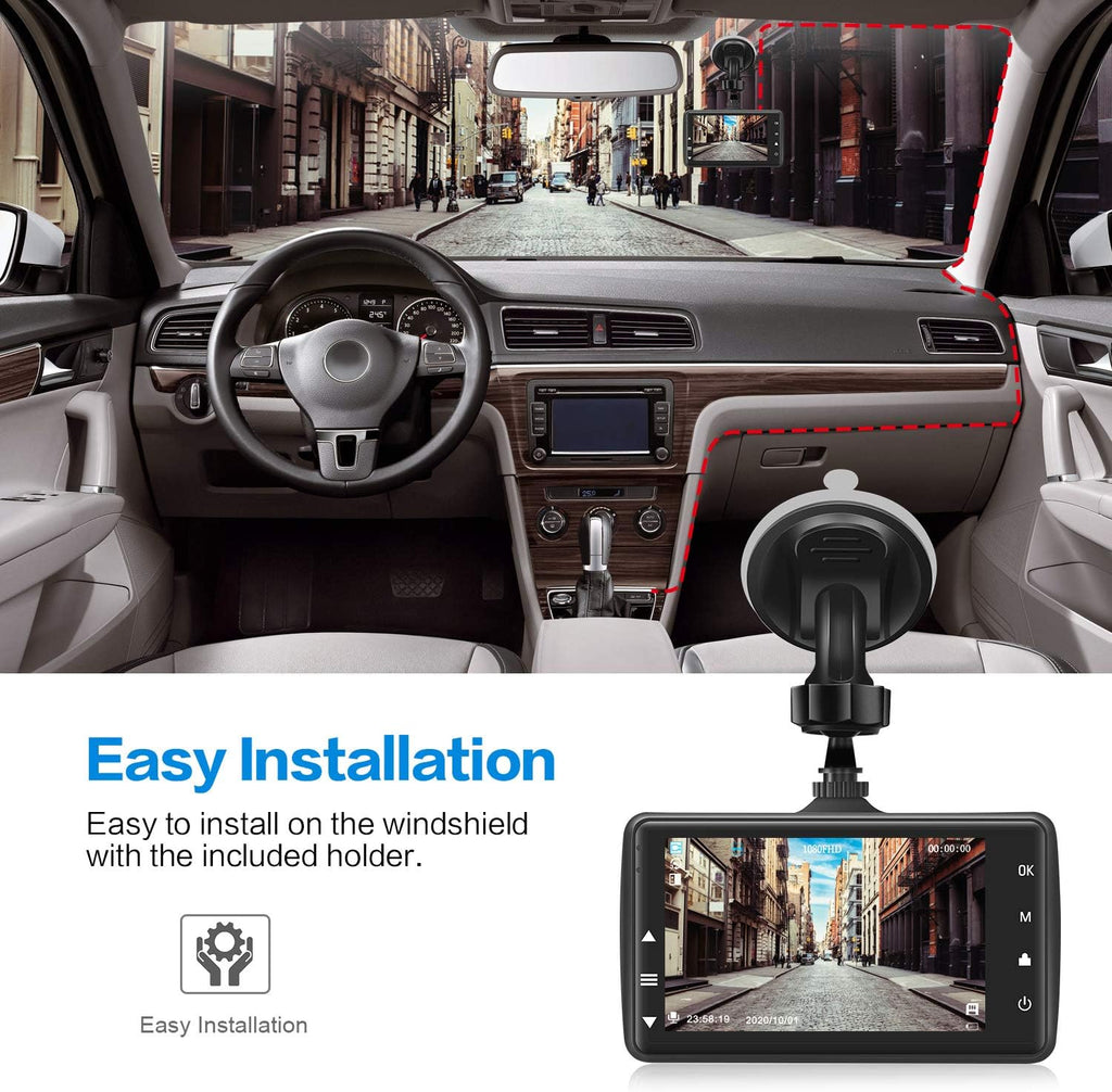 Dash Cam with 32G SD Card, 1080P FHD Car Driving Recorder 3'' IPS Screen 170° Wide Angle Dashboard Camera Aluminum Alloy Case, Parking Monitor Loop Recording Motion Detection Pack of 2 R6017