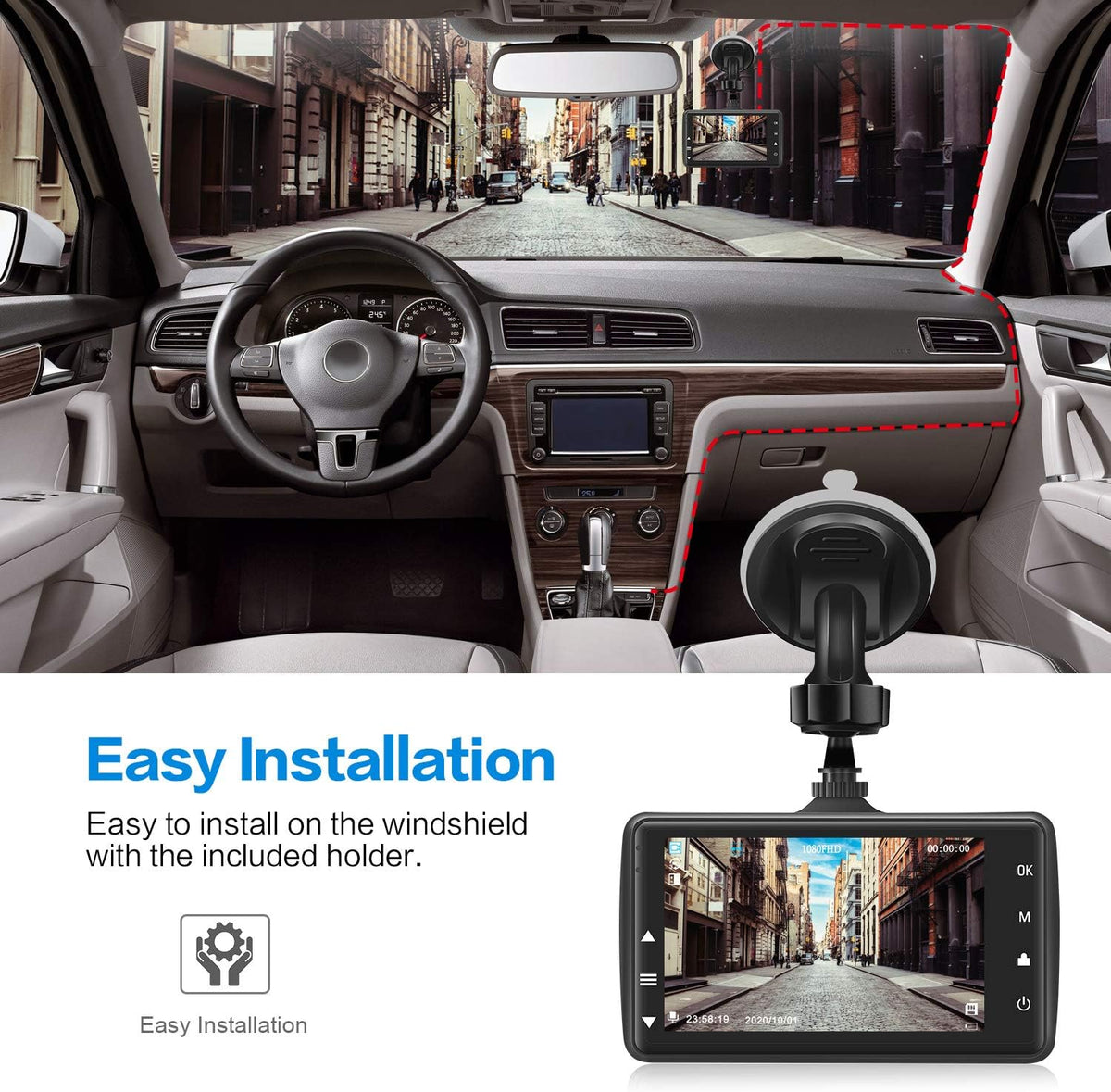 Dash Cam with 32G SD Card, 1080P FHD Car Driving Recorder 3'' IPS Screen 170° Wide Angle Dashboard Camera Aluminum Alloy Case, Parking Monitor Loop Recording Motion Detection Pack of 2 R6017