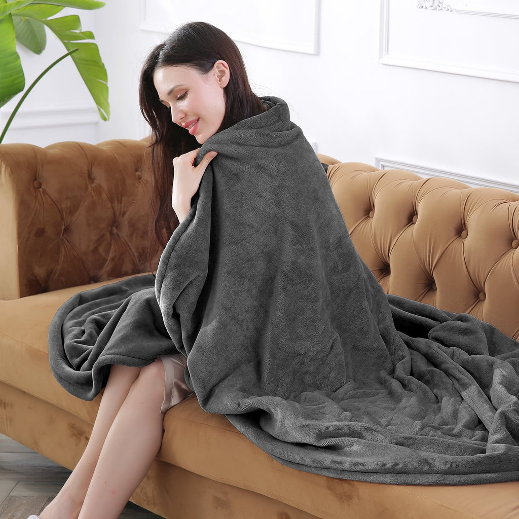 Electric Heated Blanket 62" x 84" Twin Size Machine Washable Flannel Gray K3734