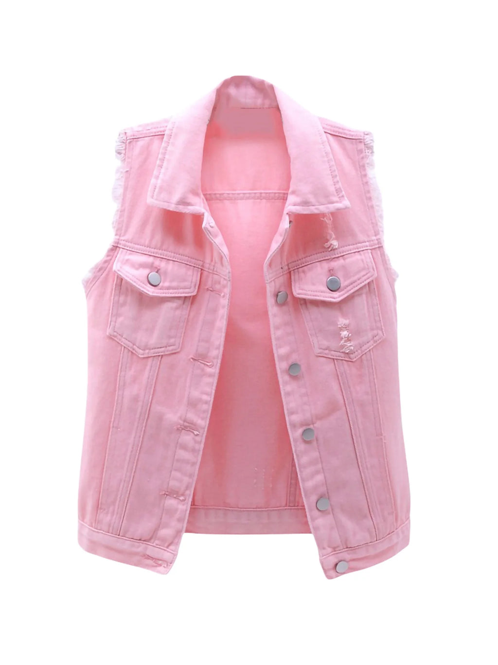 Plus Size Crop Distressed Jean Vest Jackets With Pockets U7104