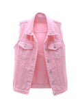 Plus Size Crop Distressed Jean Vest Jackets With Pockets U7104
