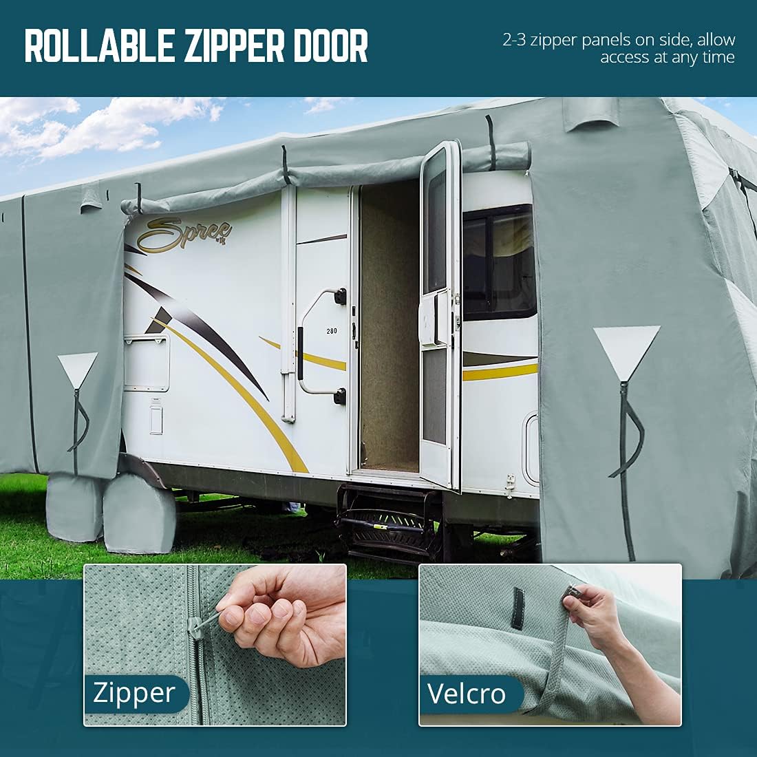 5th Wheel RV Cover with 2Pcs Extra Straps & 4 Tire Covers B29538