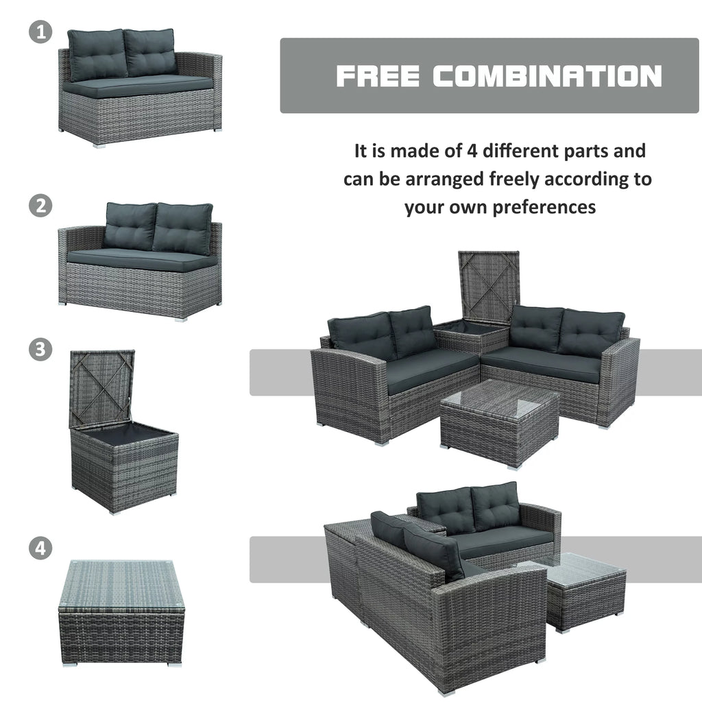 4 Pcs Wicker Patio Conversation Sofa Set with Storage Box & Table Y900