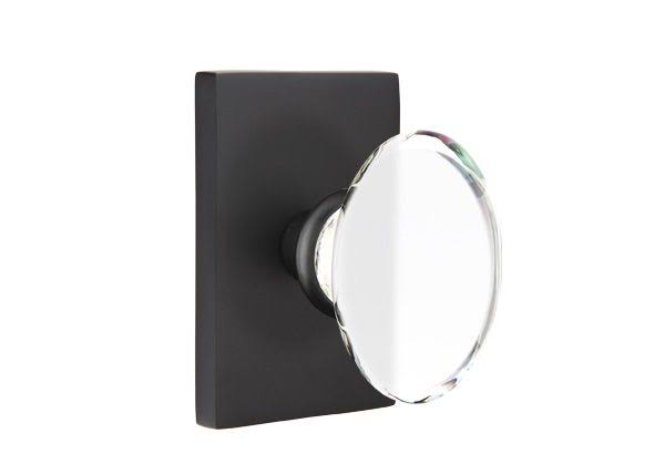 Flat Black Crystal Knob with Rectangular Rosette H345