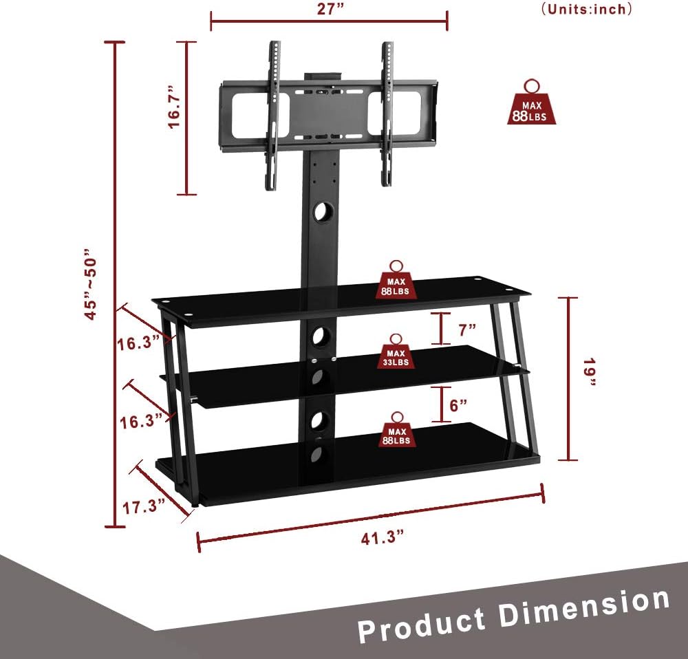 Angle and Height Adjustable Swivel TV Stand with Shelves D662