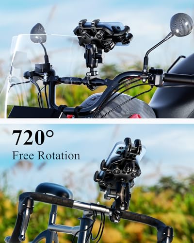 Motorcycle Phone Holder with Vibration Dampener, Adjustable Handlebar Cradle Fit 5.4''-7.2'' Smartphone R4746