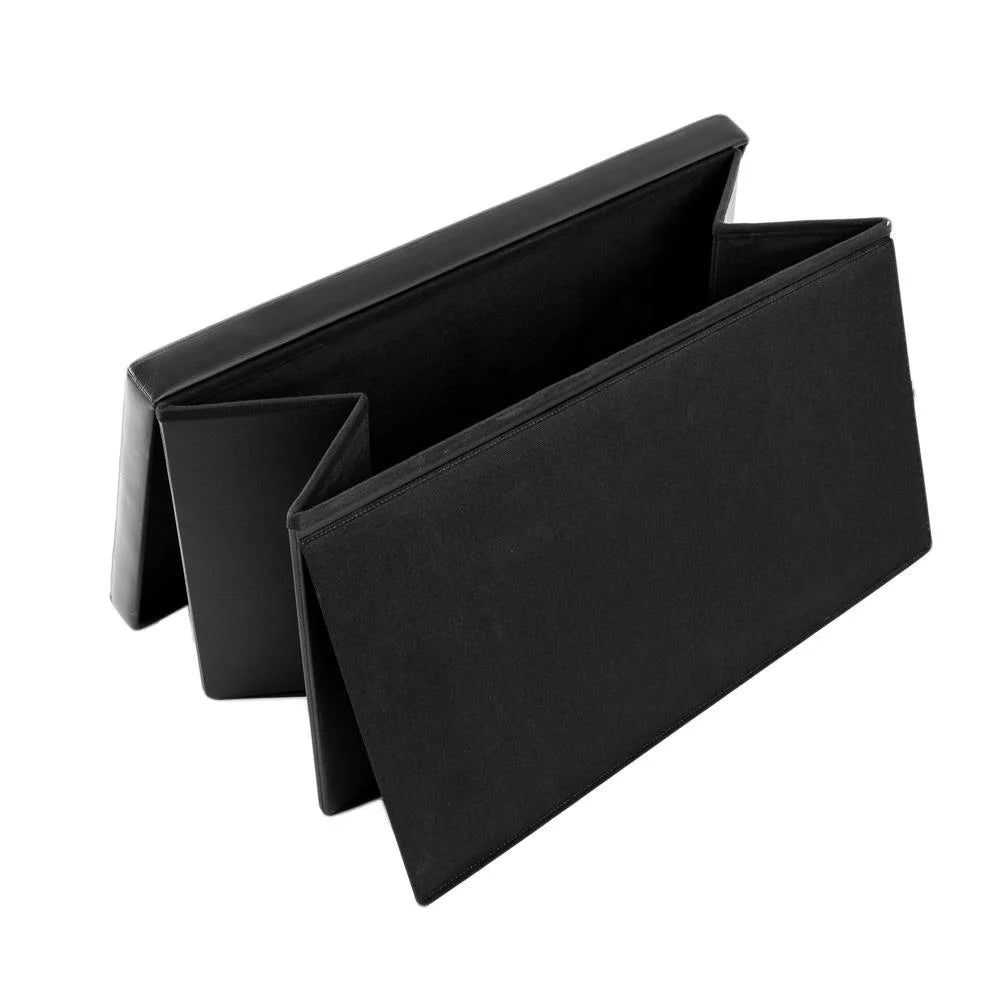 Black Faux Leather Folding Footstool Rectangle Storage Ottoman D8263