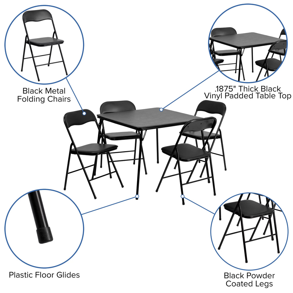 Black 5 Piece Folding Card Table and Chair Set Z34494
