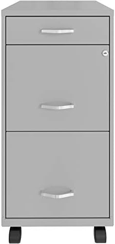3 Drawer Metal Mobile File Cabinet with Lock, Letter Size, Silver F139