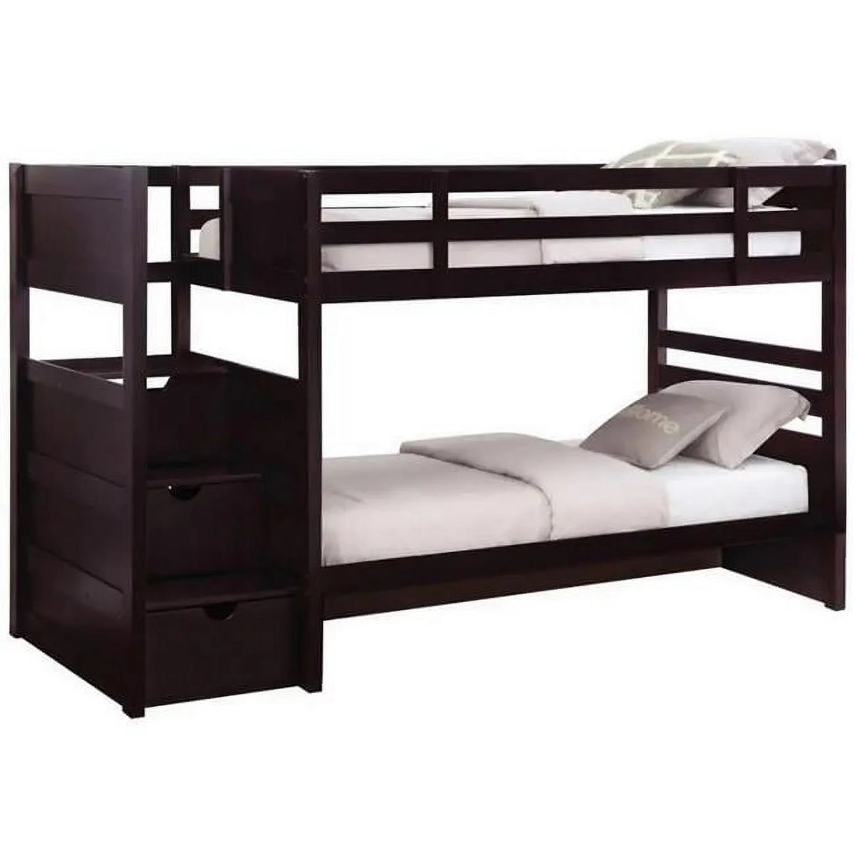 Twin Over Twin Bunk Bed with 3 Drawer Stairs D423