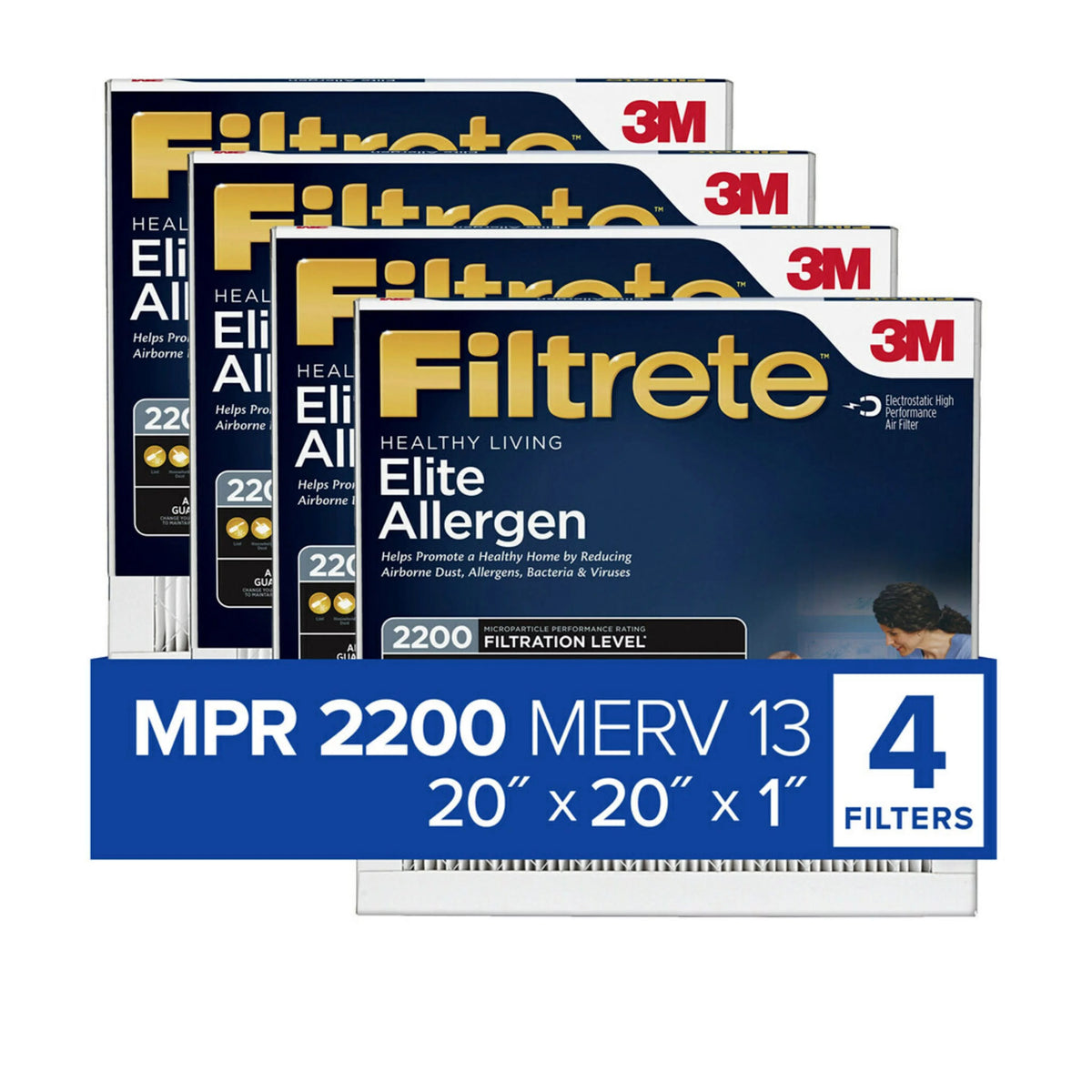 20x20x1 Air Filter MERV 13, 4 Filters S55404