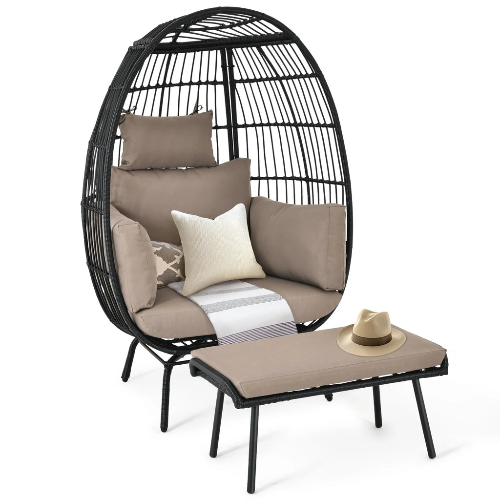 Wicker Egg Chair with Ottoman, Stand, Cushions X950664