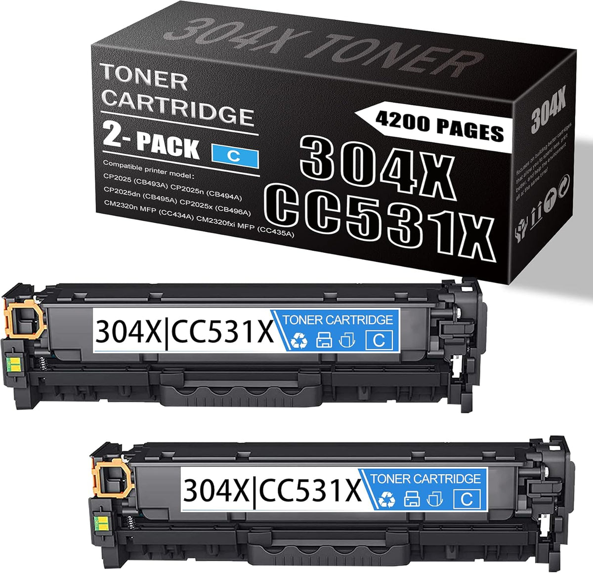 2 Pack Cyan Toner Cartridge for HP CP2025 CM2320 Printer W75109