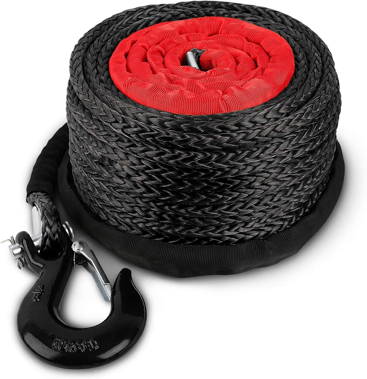 Synthetic Winch Rope with Hook and Sleeve Protection, Orange M1249