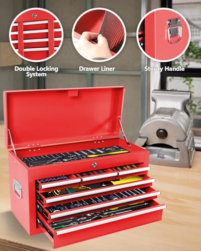 Heavy-Duty 7-Drawer Rolling Steel Tool Chest with Lock, Black W46343