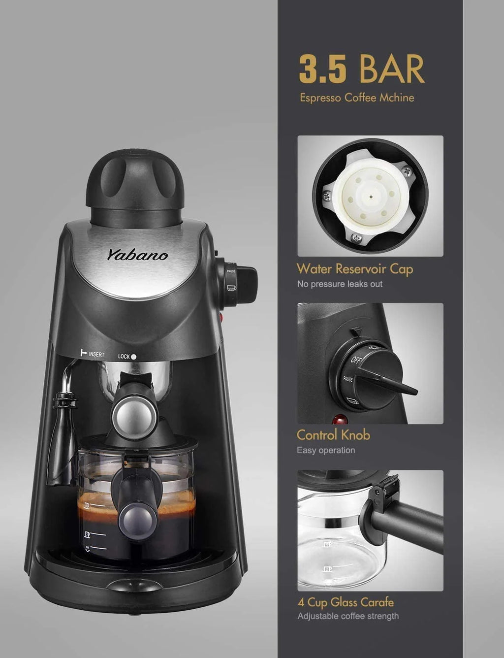 3.5 Bar 4 Cup Steam Espresso Cappuccino Maker with Milk Frother, Black D8667