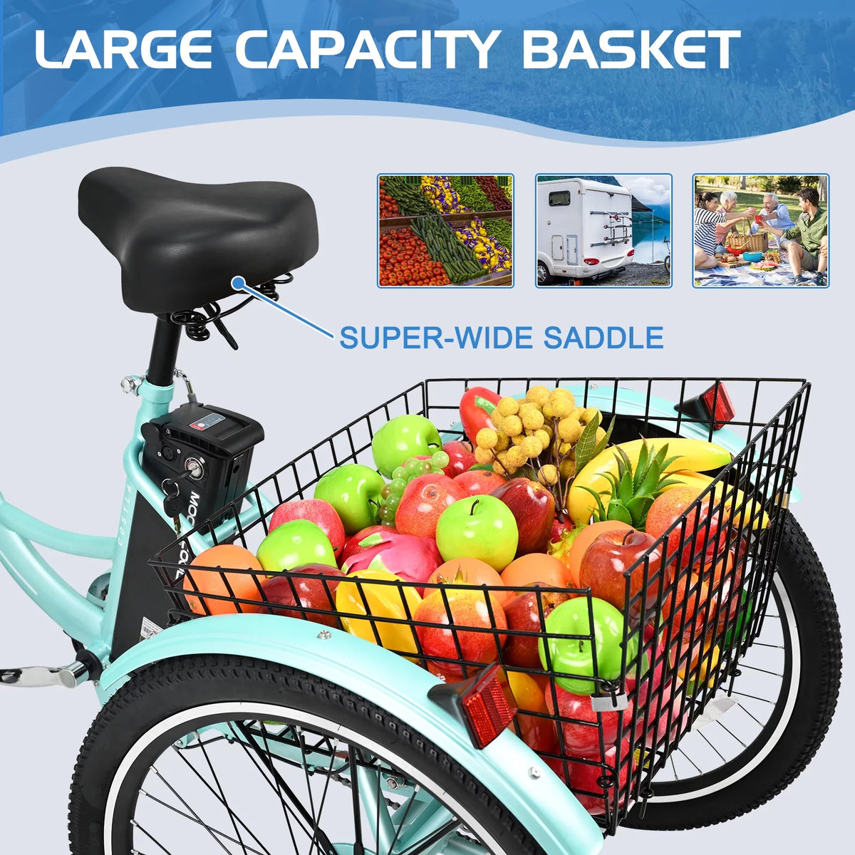 3 Wheel Electric Tricycle with Removable Lithium Battery J1847