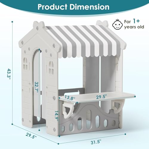 Kids Playhouse with Pretend Play Kitchen Toys Set Beige Gray X87239