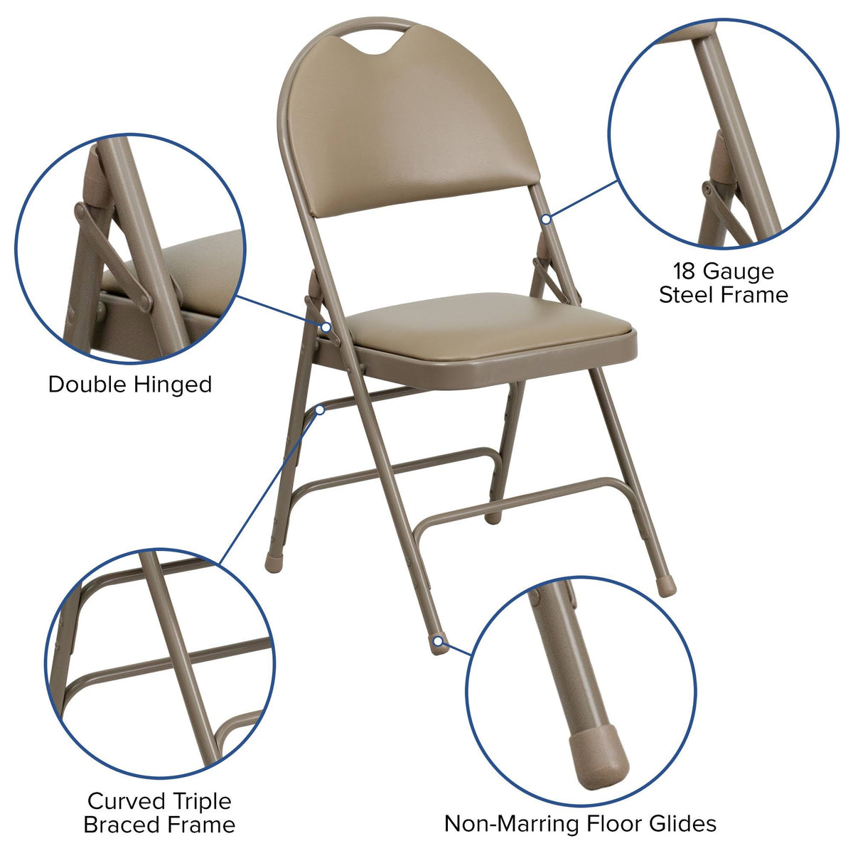 Beige Vinyl Metal Folding Chair Z968109