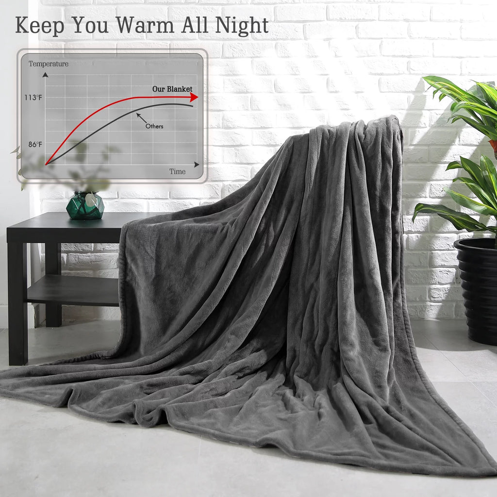Electric Heated Blanket 62" x 84" Twin Size Machine Washable Flannel Gray K3734