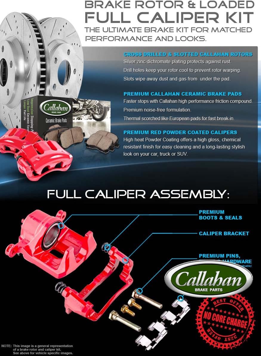 Red Coated Calipers Drilled Slotted Rotors Ceramic Pads Brake Kit T27461