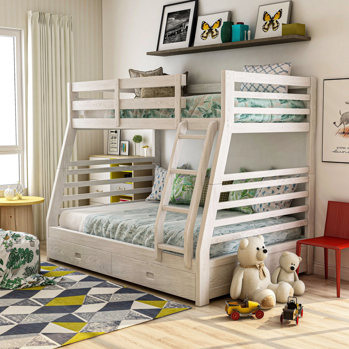 Twin over Full Solid Wood Bunk Bed Set Y196775