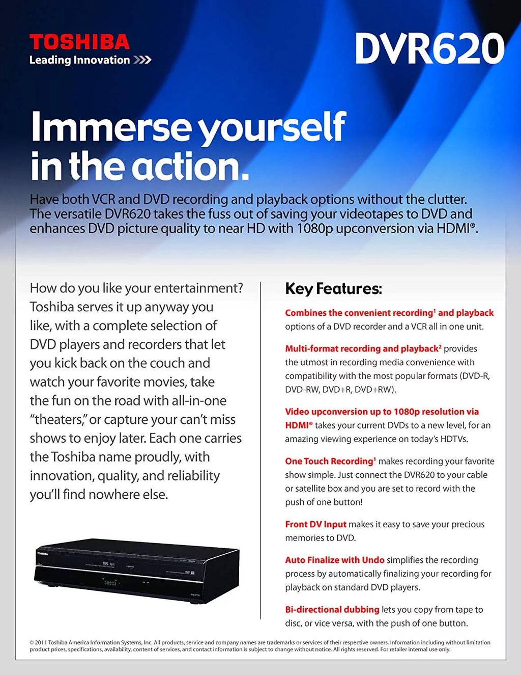 DVD Recorder VCR with Remote and HDMI Cable Y31562