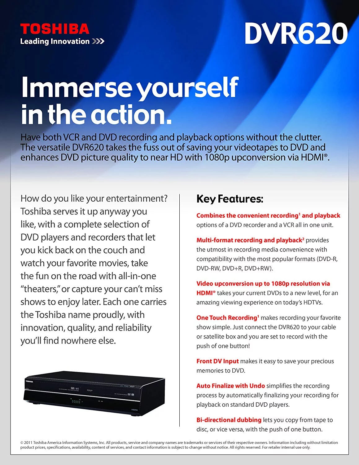 DVD Recorder VCR with Remote and HDMI Cable Y31562